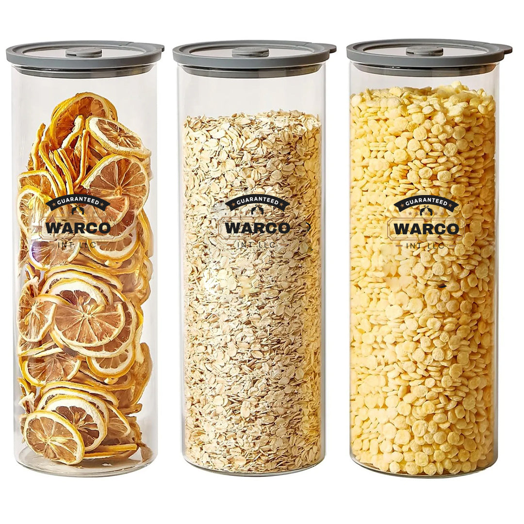 Glass Food Storage Jars with Lids – Set of 3